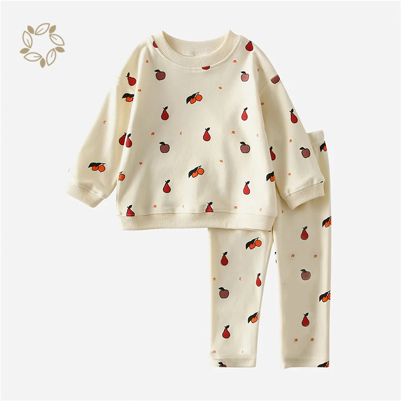 Sustainable newborn crew necks organic cotton colorful print sweatshirt pants set eco friendly baby sweatshirt and jogger