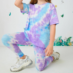 Tie dye Girls Drop Shoulder Top & pant set bamboo viscose Girls Tie Dye Tee & Leggings eco-friendly girl short sets