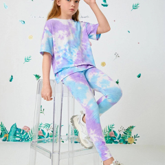 Tie dye Girls Drop Shoulder Top & pant set bamboo viscose Girls Tie Dye Tee & Leggings eco-friendly girl short sets