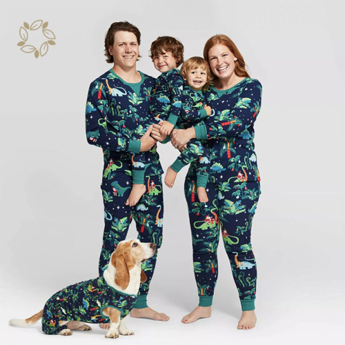 Sustainable pajamas for family and pet bamboo cotton jersey Christmas family pyjamas eco friendly matching family pajamas