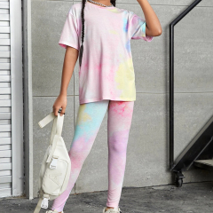 Tie dye Girls Drop Shoulder Top & pant set bamboo viscose Girls Tie Dye Tee & Leggings eco-friendly girl short sets