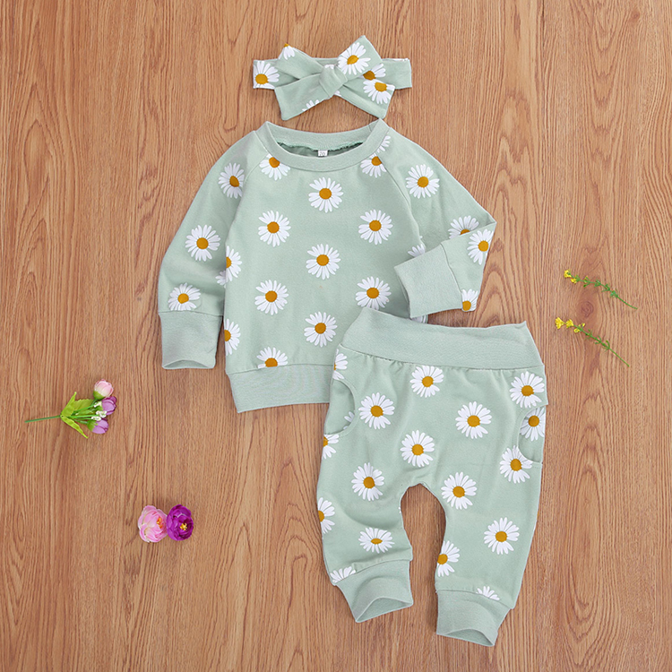 Printed Sweatshirts Tops and Pants organic cotton Newborn Baby Clothes Set toddler pullover and jogger
