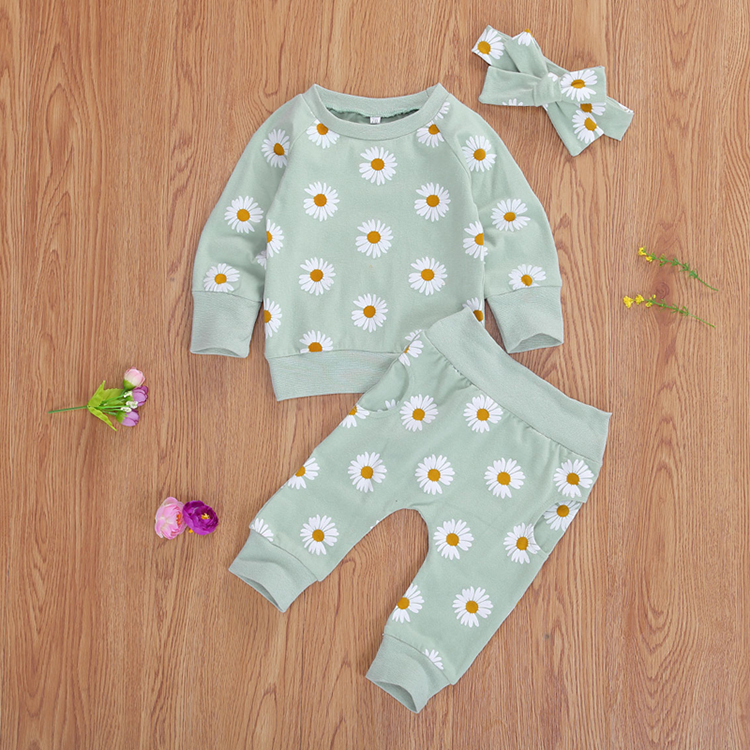 Printed Sweatshirts Tops and Pants organic cotton Newborn Baby Clothes Set toddler pullover and jogger
