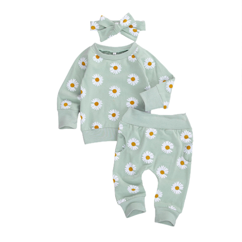 Printed Sweatshirts Tops and Pants organic cotton Newborn Baby Clothes Set toddler pullover and jogger