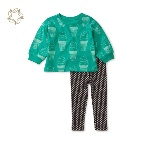 organic cotton print t shirt and pants eco friendly Long Sleeve Comfy Baby Set sustainable toddler clothing set