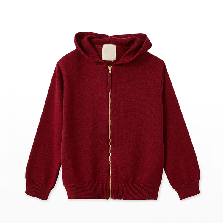 Kids zip sweater Custom Organic cotton kids Cardigan long sleeve rib knit sweater Kid's Hooded Cardigan