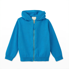 Kids zip sweater Custom Organic cotton kids Cardigan long sleeve rib knit sweater Kid's Hooded Cardigan