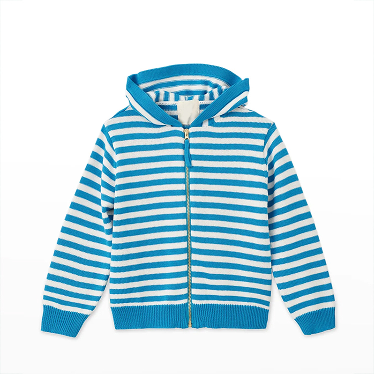 Kids zip sweater Custom Organic cotton kids Cardigan long sleeve rib knit sweater Kid's Hooded Cardigan