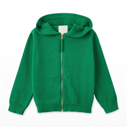 Kids zip sweater Custom Organic cotton kids Cardigan long sleeve rib knit sweater Kid's Hooded Cardigan