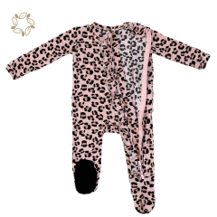 Organic bamboo ruffle zipper footie sustainable baby football romper eco friendly ruffled zipper footie for newborn