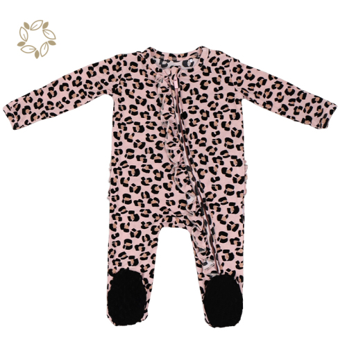 Organic bamboo ruffle zipper footie sustainable baby football romper eco friendly ruffled zipper footie for newborn