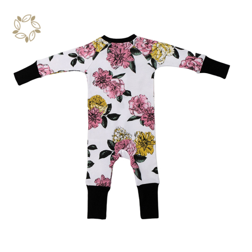 Organic cotton long sleeve snap romper eco friendly baby snap romper sustainable infant button sleepsuit
