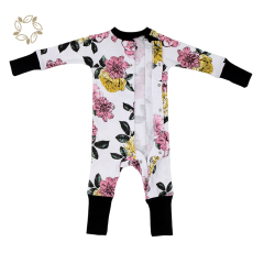 Organic cotton long sleeve snap romper eco friendly baby snap romper sustainable infant button sleepsuit
