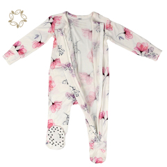 Sustainable baby non-slip footie romper orgnaic bamboo baby football romper eco friendly bamboo ruffle zipper footie
