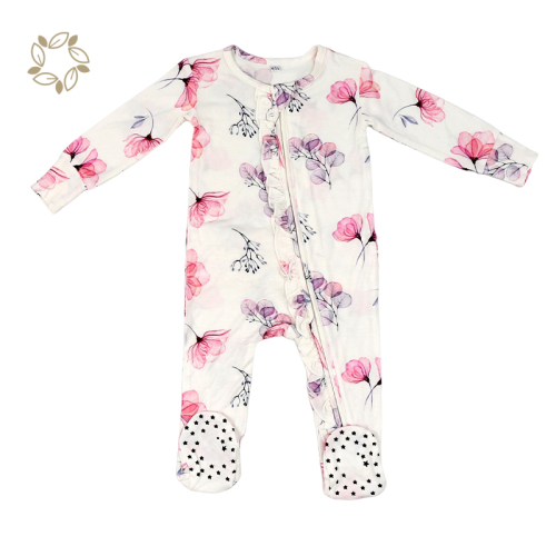Sustainable baby non-slip footie romper orgnaic bamboo baby football romper eco friendly bamboo ruffle zipper footie