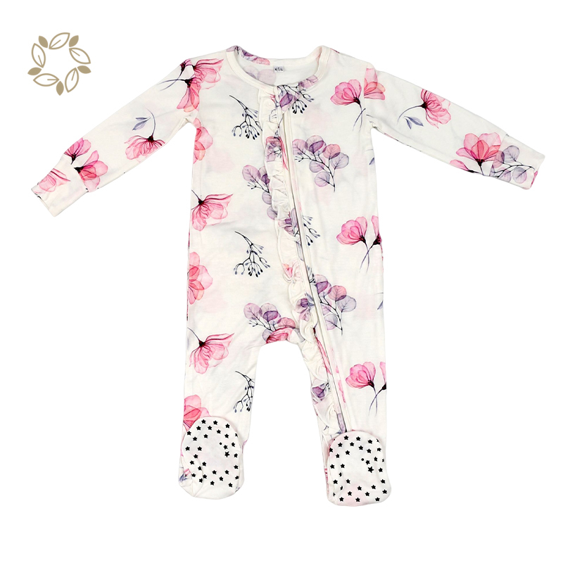 Sustainable baby non-slip footie romper orgnaic bamboo baby football romper eco friendly bamboo ruffle zipper footie