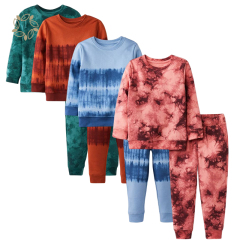 Organic cotton terry jogger set sustainable toddler boys' 2pc tie dye long sleeve fleece crew and jogger set