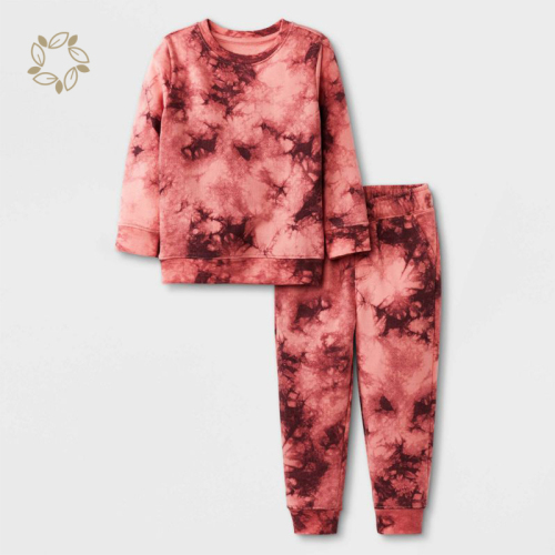 Organic cotton terry jogger set sustainable toddler boys' 2pc tie dye long sleeve fleece crew and jogger set