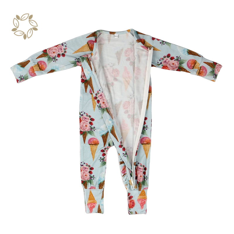Organic bamboo ruffler romper for newborn sustainable baby ruffle romper eco friendly zippered infant rompers