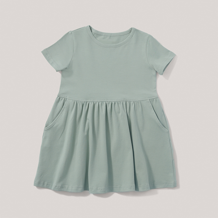 Twirly Pocket Dress OEM cotton girl dresses print custom Spring Dress short sleeve summer girl skirt