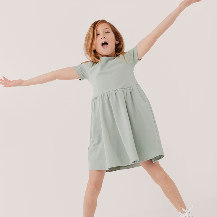 Twirly Pocket Dress OEM cotton girl dresses print custom Spring Dress short sleeve summer girl skirt