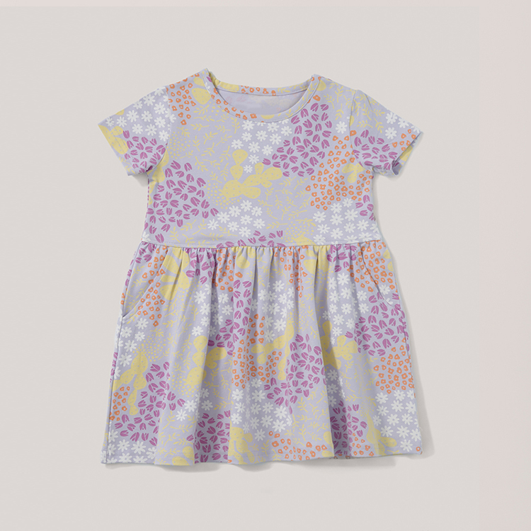 Twirly Pocket Dress OEM cotton girl dresses print custom Spring Dress short sleeve summer girl skirt