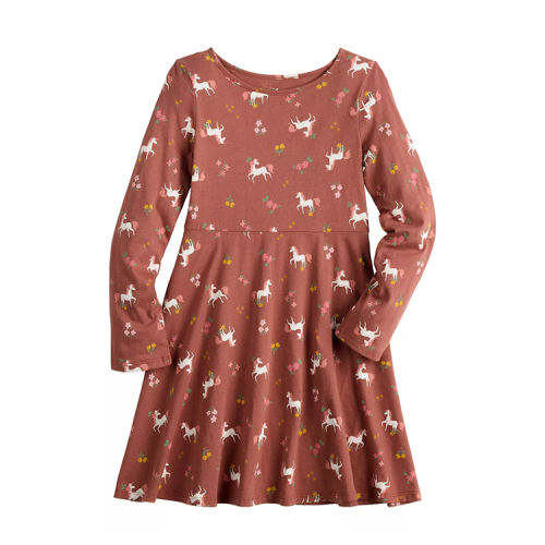 Children Print Organic Cotton Girl skirt long sleeve summer girl dress Twirly Pocket Dress