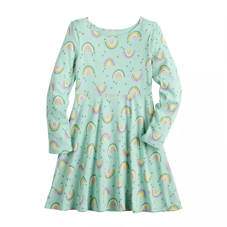 Children Print Organic Cotton Girl skirt long sleeve summer girl dress Twirly Pocket Dress