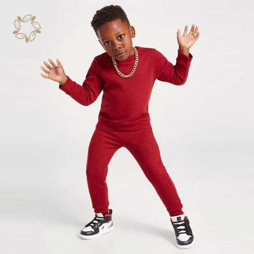 Sustainable fleece crew tracksuit infant organic bamboo baby fleece crew and jogger set eco friendly baby Tracksuit set