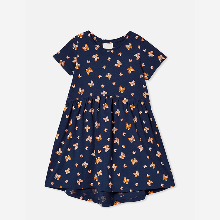 Short sleeve summer girl dresses OEM print cotton children dress organic baby clothes Organic Cotton Spring skirt