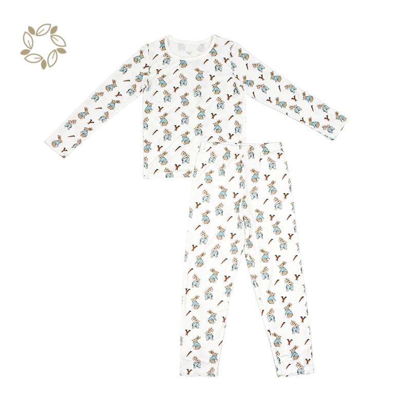 Organic bamboo sleeping wear kids set eco friendly custom kids bamboo pjs sustainable kid pyjamas