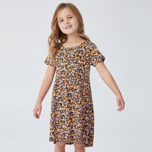 OEM print cotton children dress Twirly Pocket Dresses organic baby clothes Eco-friendly Short sleeve summer girl dresses
