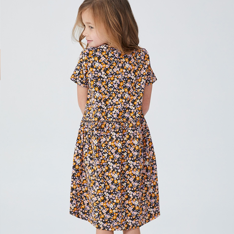 OEM print cotton children dress Twirly Pocket Dresses organic baby clothes Eco-friendly Short sleeve summer girl dresses
