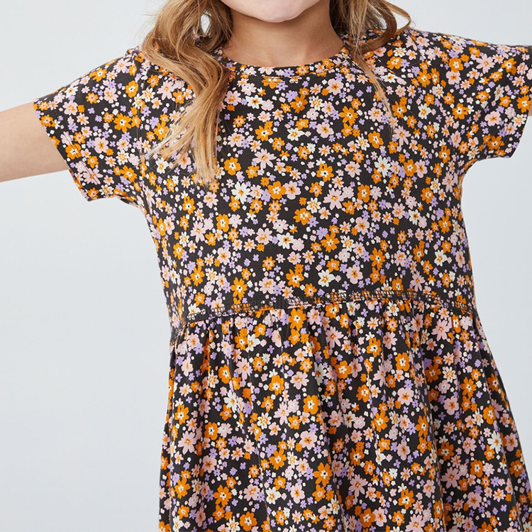 OEM print cotton children dress Twirly Pocket Dresses organic baby clothes Eco-friendly Short sleeve summer girl dresses