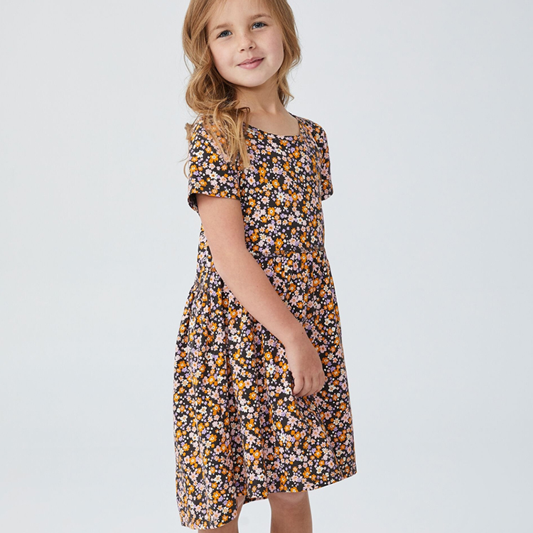 OEM print cotton children dress Twirly Pocket Dresses organic baby clothes Eco-friendly Short sleeve summer girl dresses