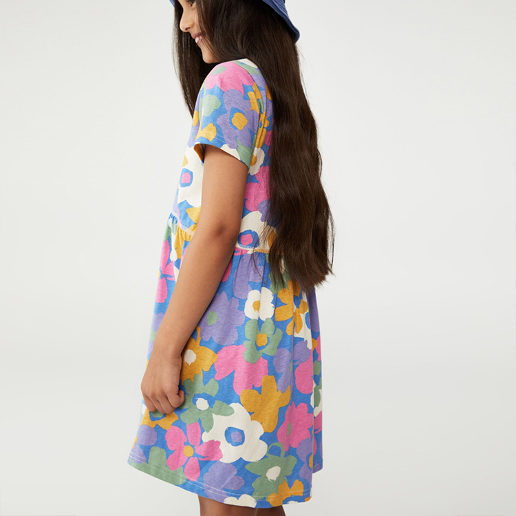 Short sleeve summer girl dresses organic baby clothes Organic Cotton Spring skirt Twirly Pocket Dresses