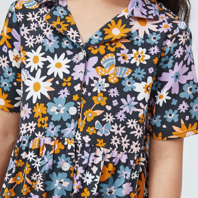 OEM print cotton baby girl dress Short sleeve summer Shirt Dress organic baby clothes print custom Spring Dresses
