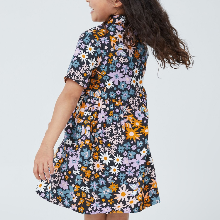 OEM print cotton baby girl dress Short sleeve summer Shirt Dress organic baby clothes print custom Spring Dresses