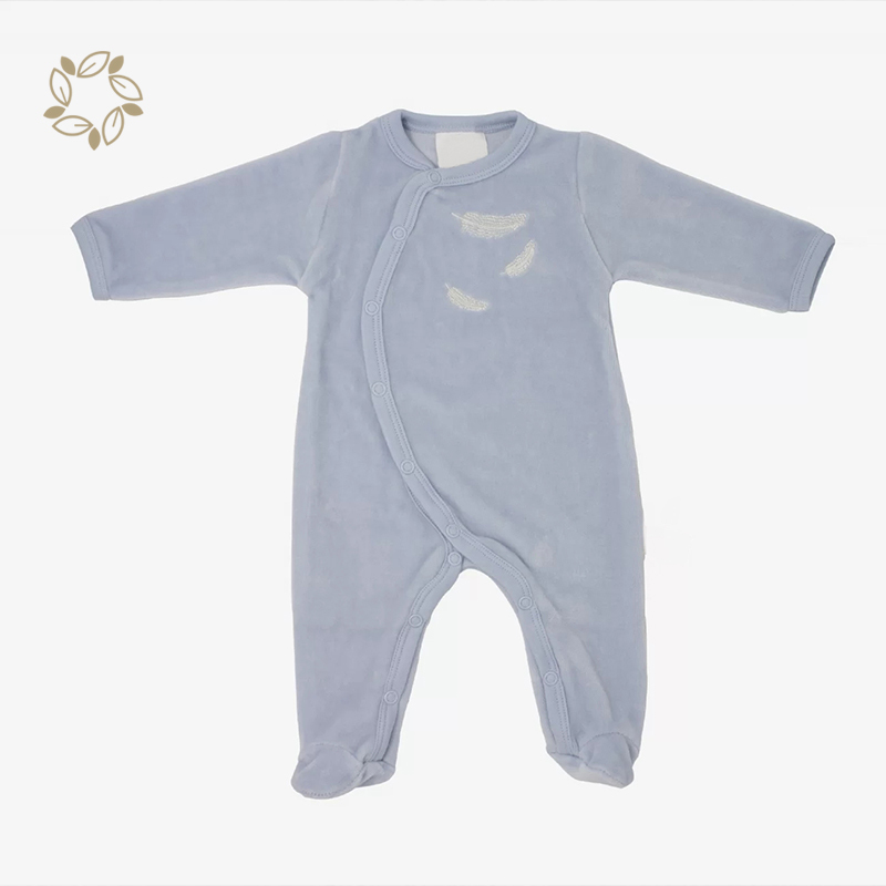 organic cotton velour baby clothes eco friendly baby footie romper sustainable custom velour sleepsuit
