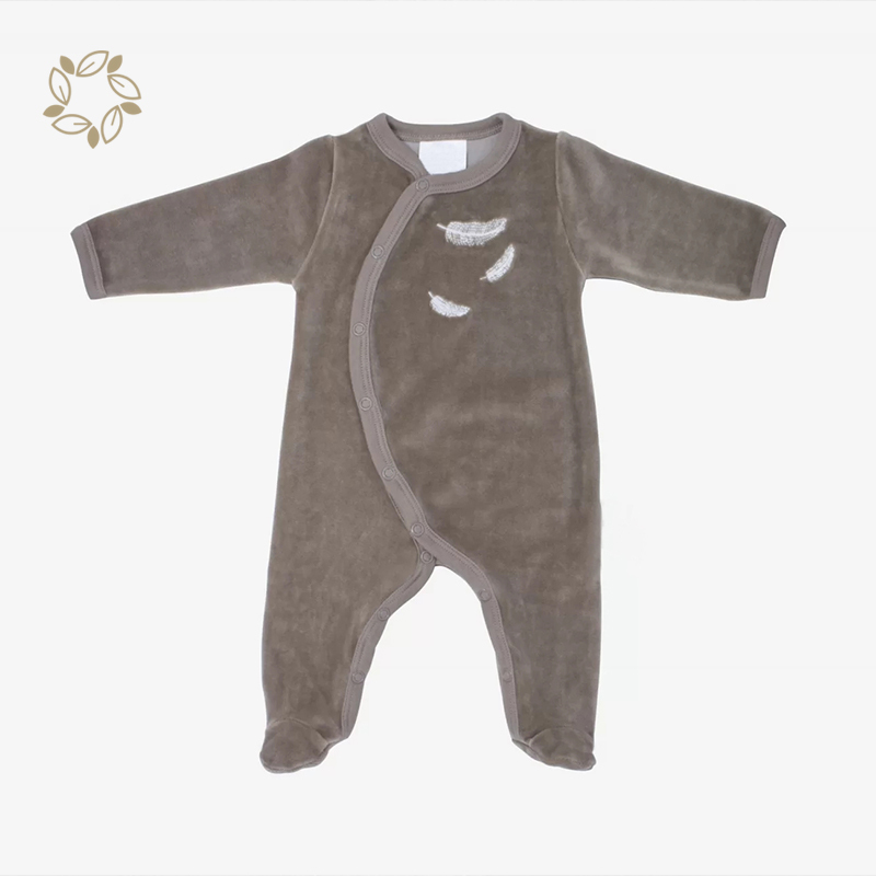 organic cotton velour baby clothes eco friendly baby footie romper sustainable custom velour sleepsuit