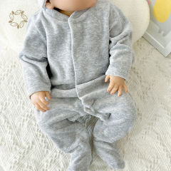 Sustainable baby velour romper organic bamboo newborn sleepers eco friendly infant velour sleepsuit