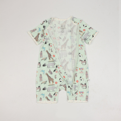 Eco-friendly zip sleepsuit baby rompers bamboo newborn romper jumpsuit baby short sleeve bodysuit printed viscose bamboo baby