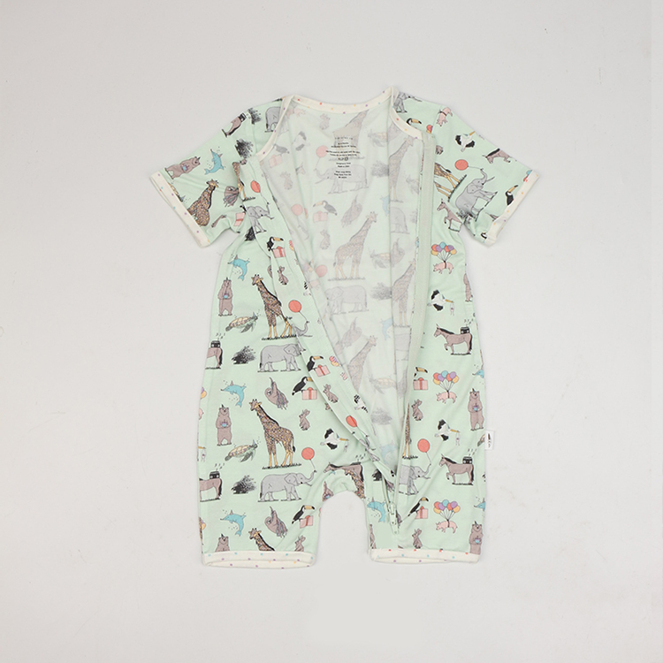 Eco-friendly zip sleepsuit baby rompers bamboo newborn romper jumpsuit baby short sleeve bodysuit printed viscose bamboo baby
