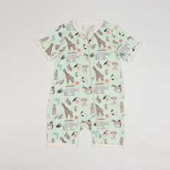 Eco-friendly zip sleepsuit baby rompers bamboo newborn romper jumpsuit baby short sleeve bodysuit printed viscose bamboo baby
