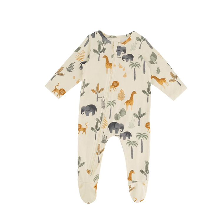 Infant clothes eco-friendly baby rompers custom print baby romper organic cotton baby sleepsuit two way zip sleepsuit