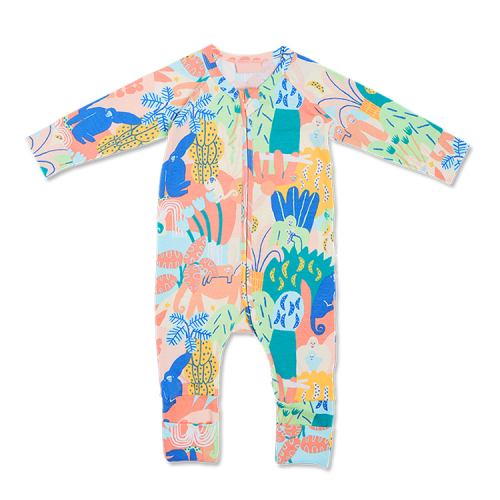Long Sleeve sleepsuit baby zip up footed sleeper custom print baby romper organic cotton zipper footie