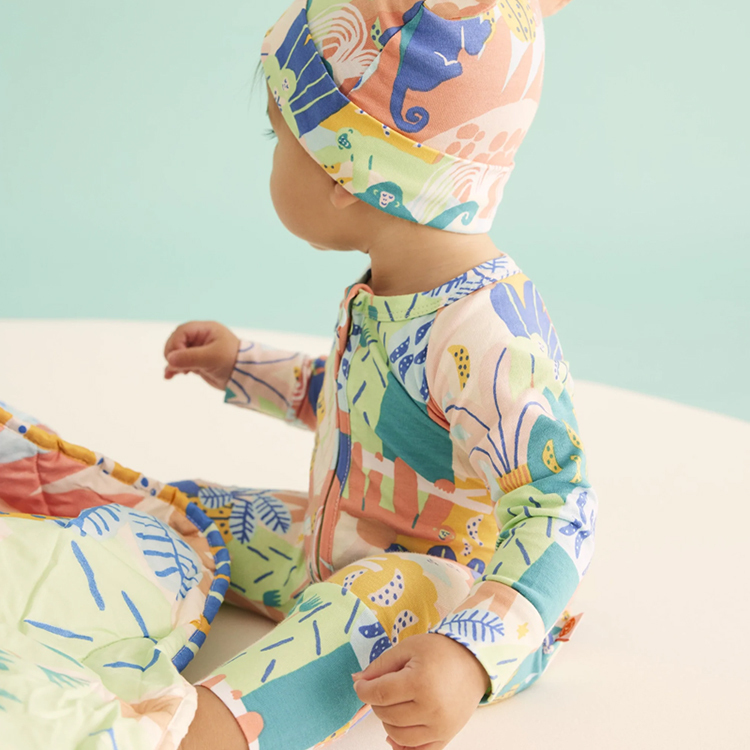 Long Sleeve sleepsuit baby zip up footed sleeper custom print baby romper organic cotton zipper footie