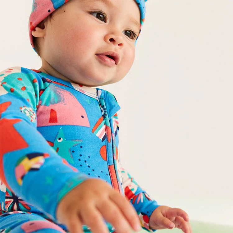 Long Sleeve sleepsuit baby zip up footed sleeper custom print baby romper organic cotton zipper footie