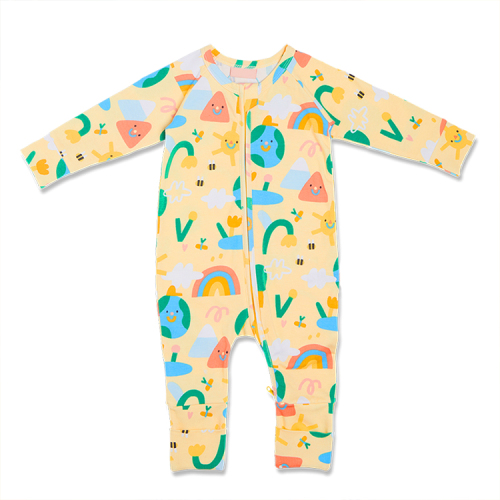eco-friendly baby sleepsuit two way zipper onesie organic cotton zipper footie Infant clothes Custom print baby romper
