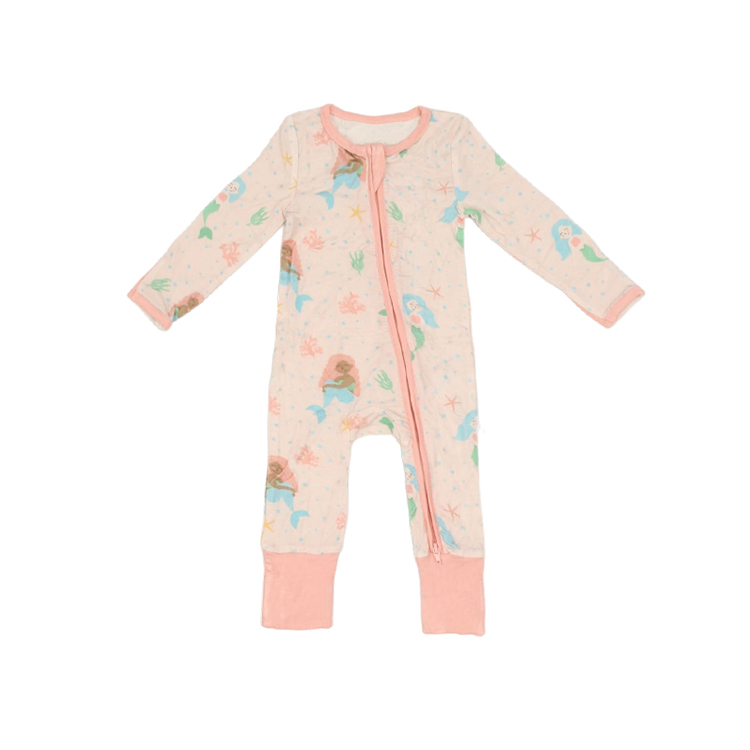 Bamboo baby footie toddler rompers girls one piece ruffles romper baby rompers two way zipper bamboo infant clothes